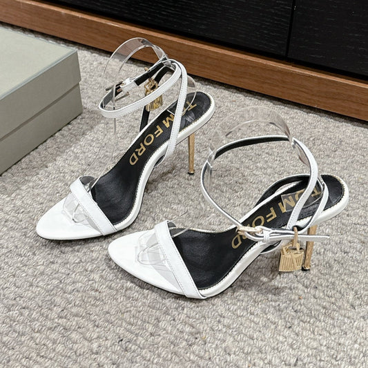 БОСОНІЖКИ NAKED SANDAL 85 MM З ТЕЛЯЧОЇ ШКІРИ БІЛОГО КОЛЬОРУ З ДЕТАЛЛЮ PADLOCK POINTY