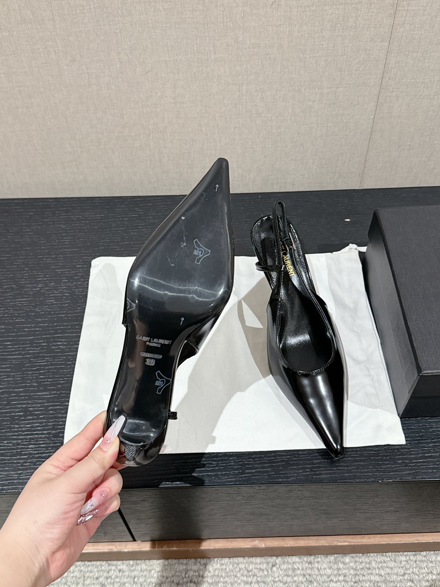SL CHERISH SLINGBACK 75 BLACK CALFSKIN - 35