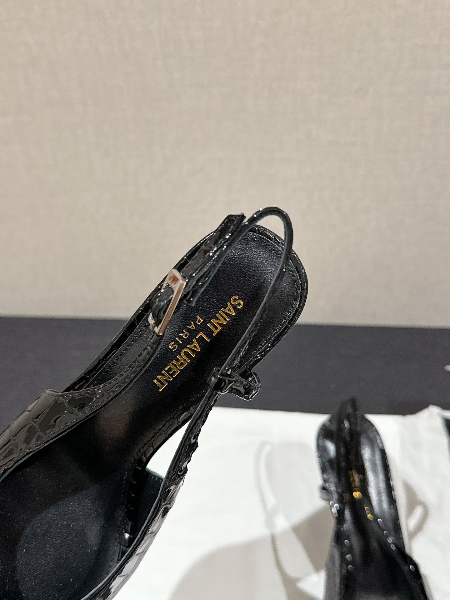 SL CHERISH CROCODILE SLINGBACK PUMP 75 BLACK CALFSKIN - 35