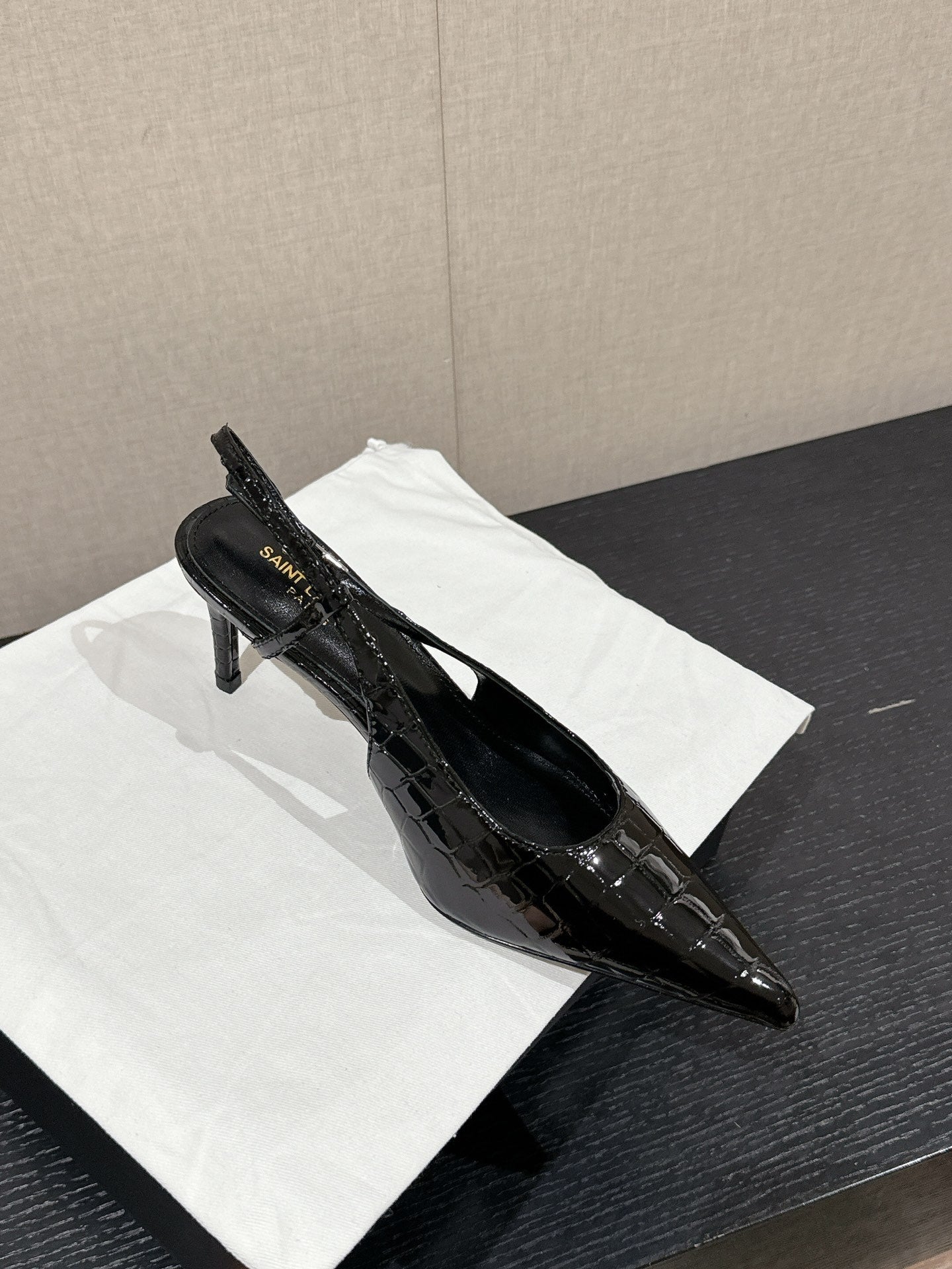 SL CHERISH CROCODILE SLINGBACK PUMP 75 BLACK CALFSKIN - 35
