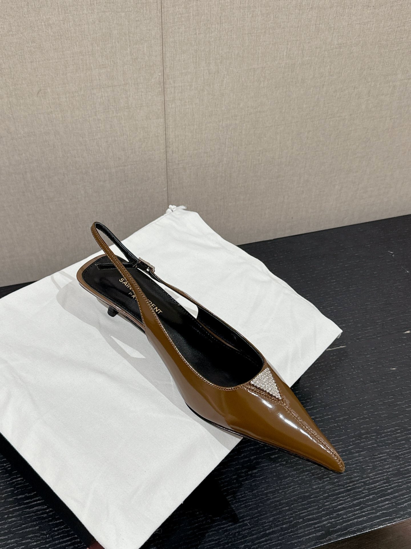 SL CHERISH CRYSTAL SLINGBACK ASH BROWN CALFSKIN - 35