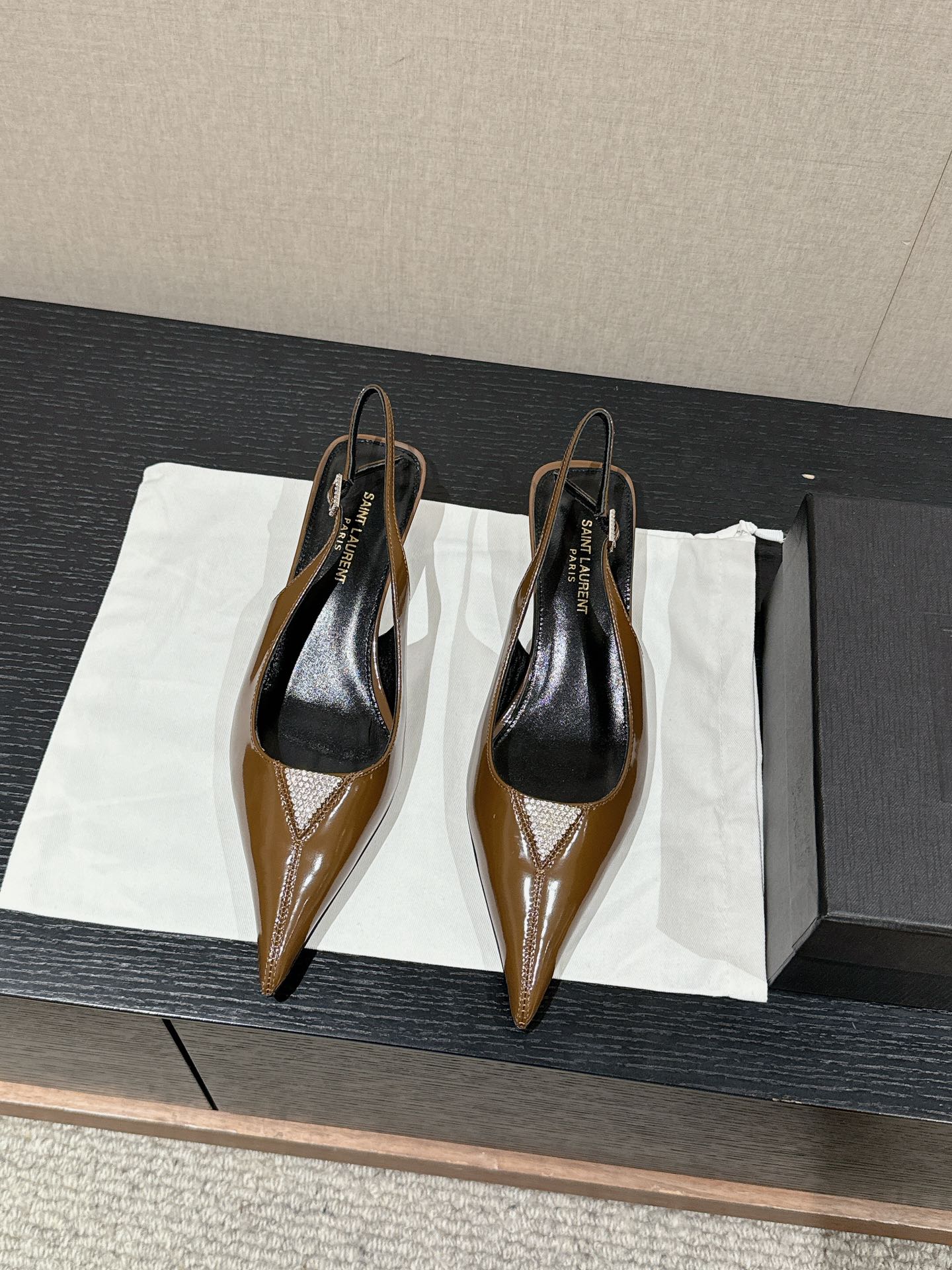 SL CHERISH CRYSTAL SLINGBACK ASH BROWN CALFSKIN - 35