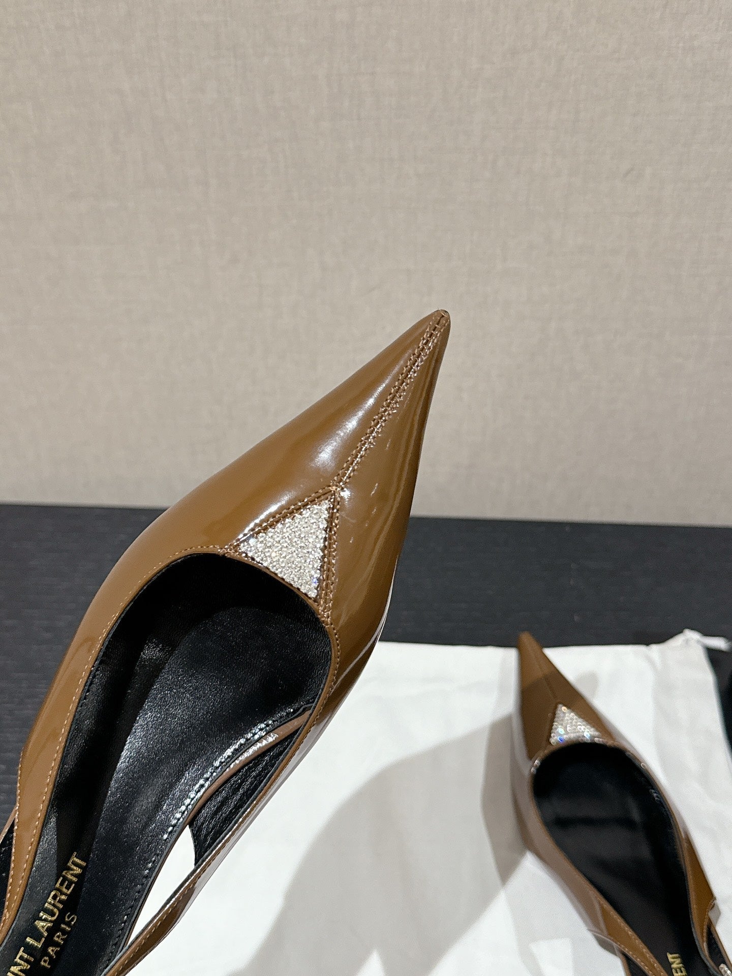 SL CHERISH CRYSTAL SLINGBACK ASH BROWN CALFSKIN - 35