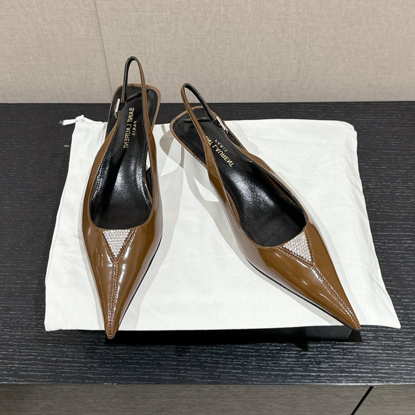 SL CHERISH CRYSTAL SLINGBACK ASH BROWN CALFSKIN - 35