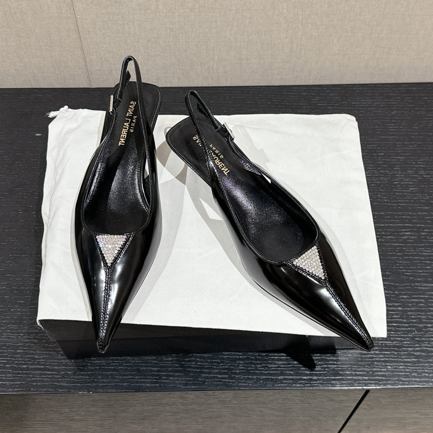 SL CHERISH CRYSTAL SLINGBACK BLACK CALFSKIN - 35