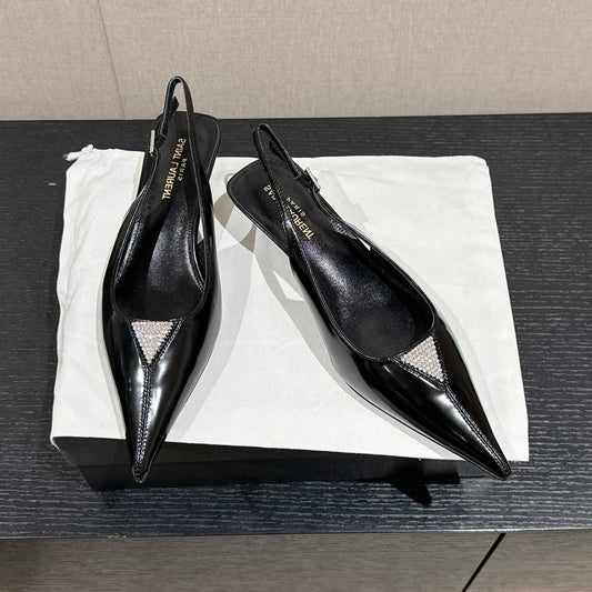 SL CHERISH CRYSTAL SLINGBACK BLACK CALFSKIN - 35