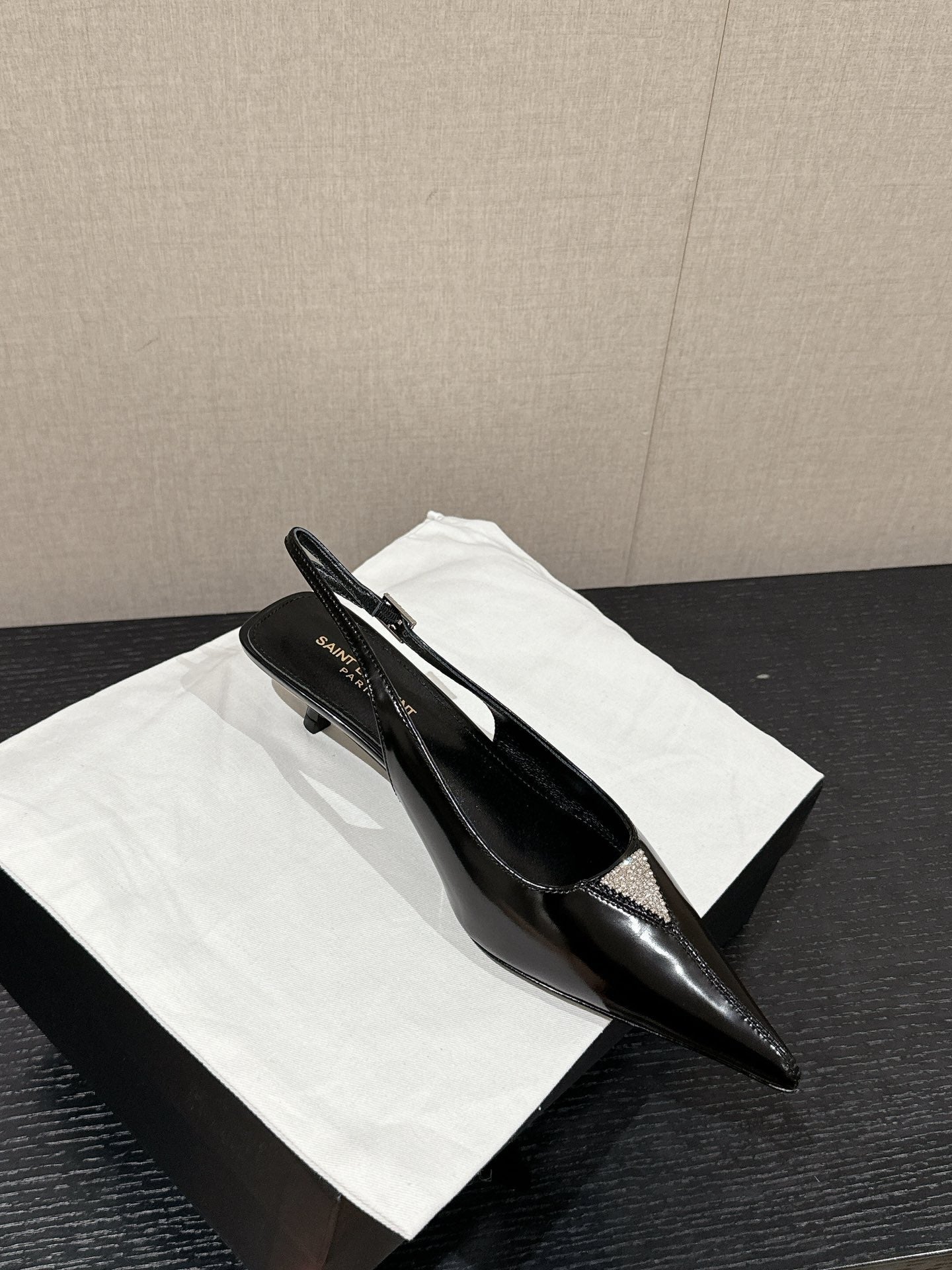SL CHERISH CRYSTAL SLINGBACK BLACK CALFSKIN - 35