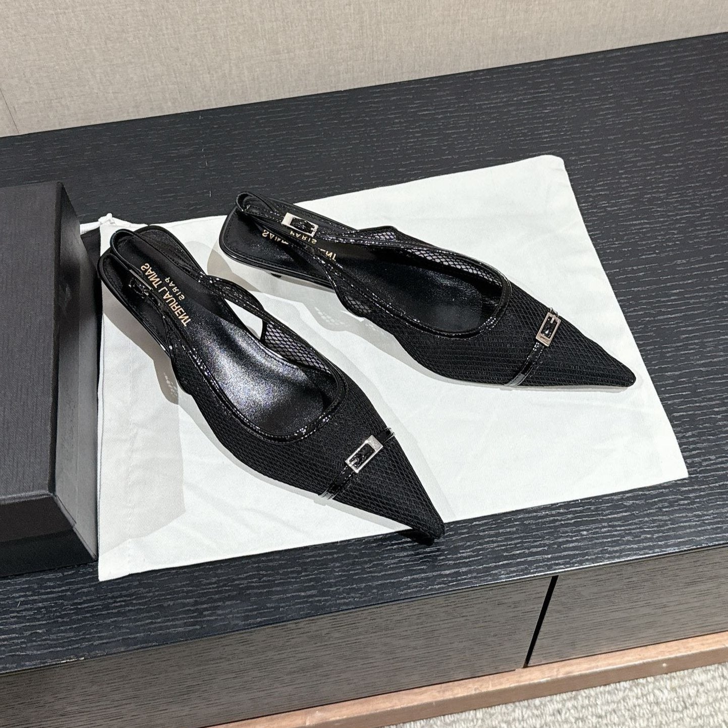 SL CHERISH BUCKLE SLINGBACK 45 BLACK MESH - 35