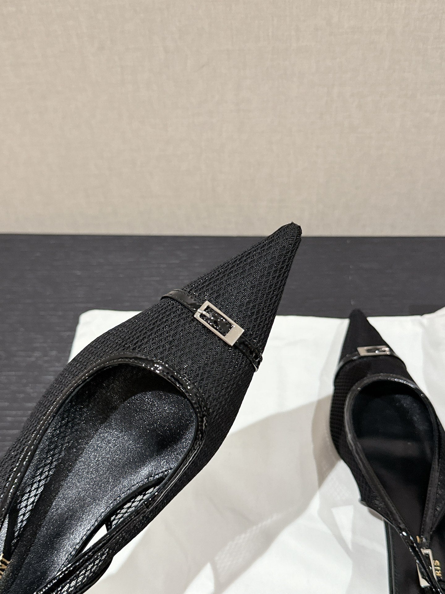 SL CHERISH BUCKLE SLINGBACK 45 BLACK MESH - 35