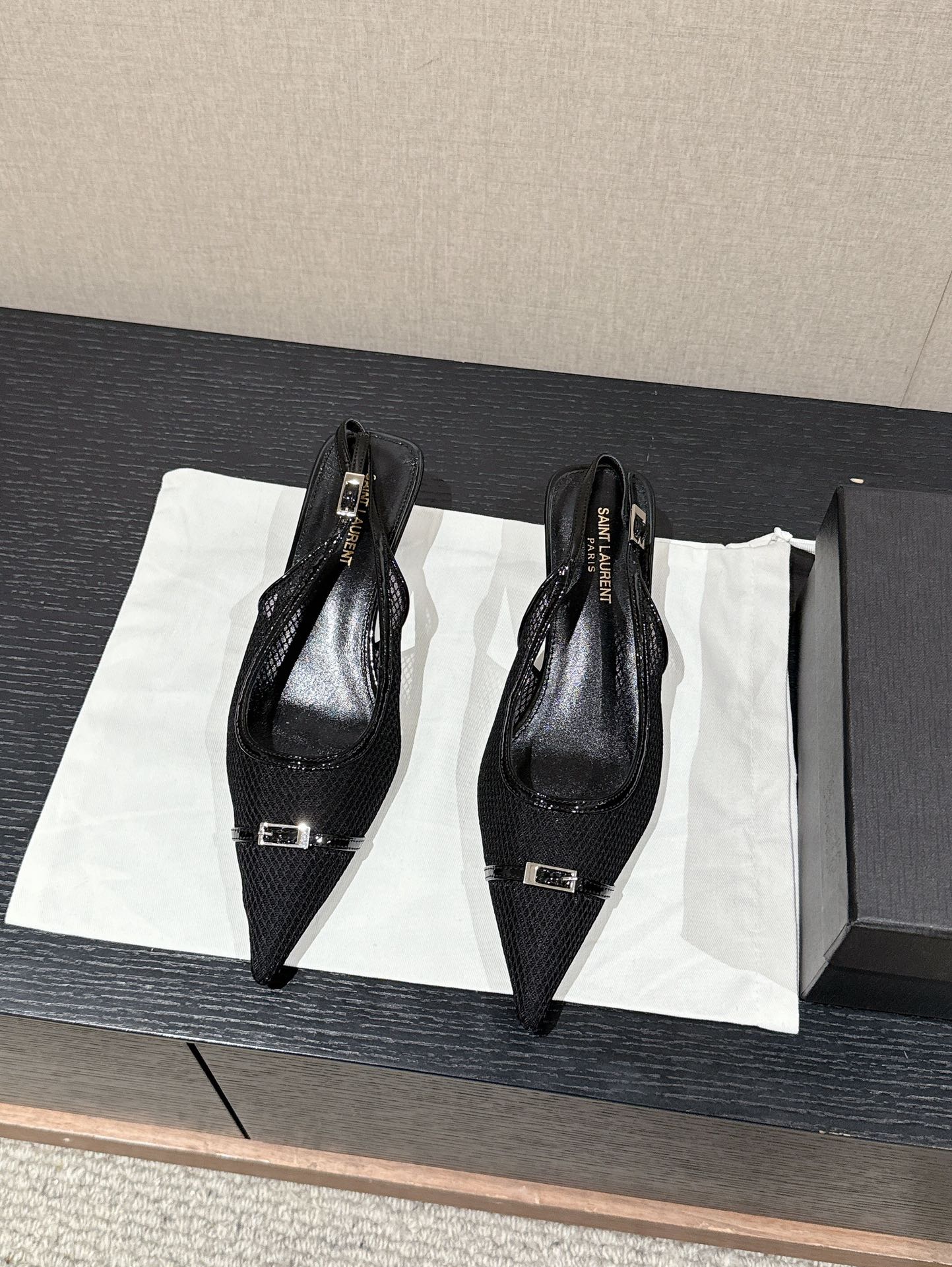 SL CHERISH BUCKLE SLINGBACK 45 BLACK MESH - 35