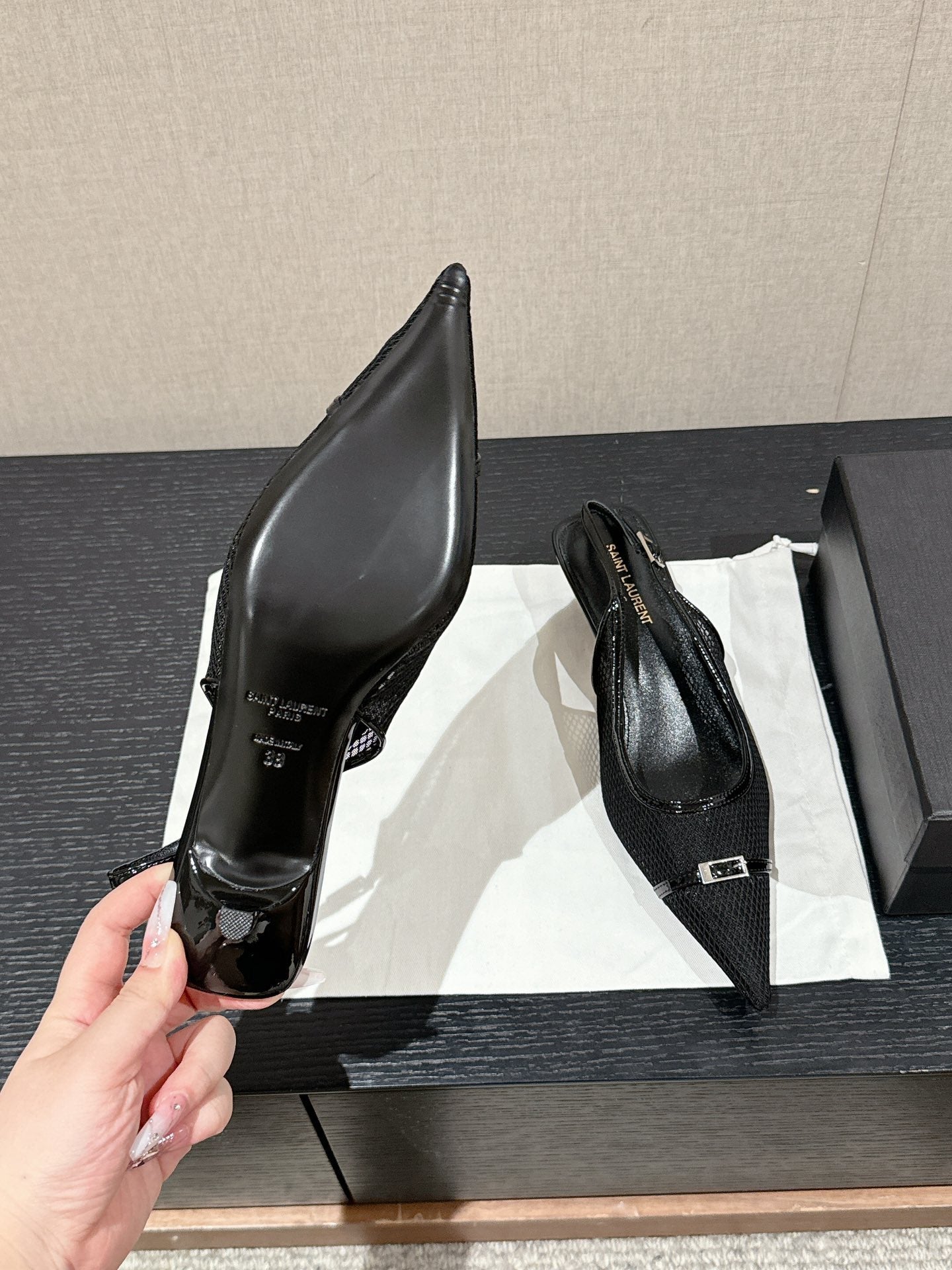 SL CHERISH BUCKLE SLINGBACK 45 BLACK MESH - 35