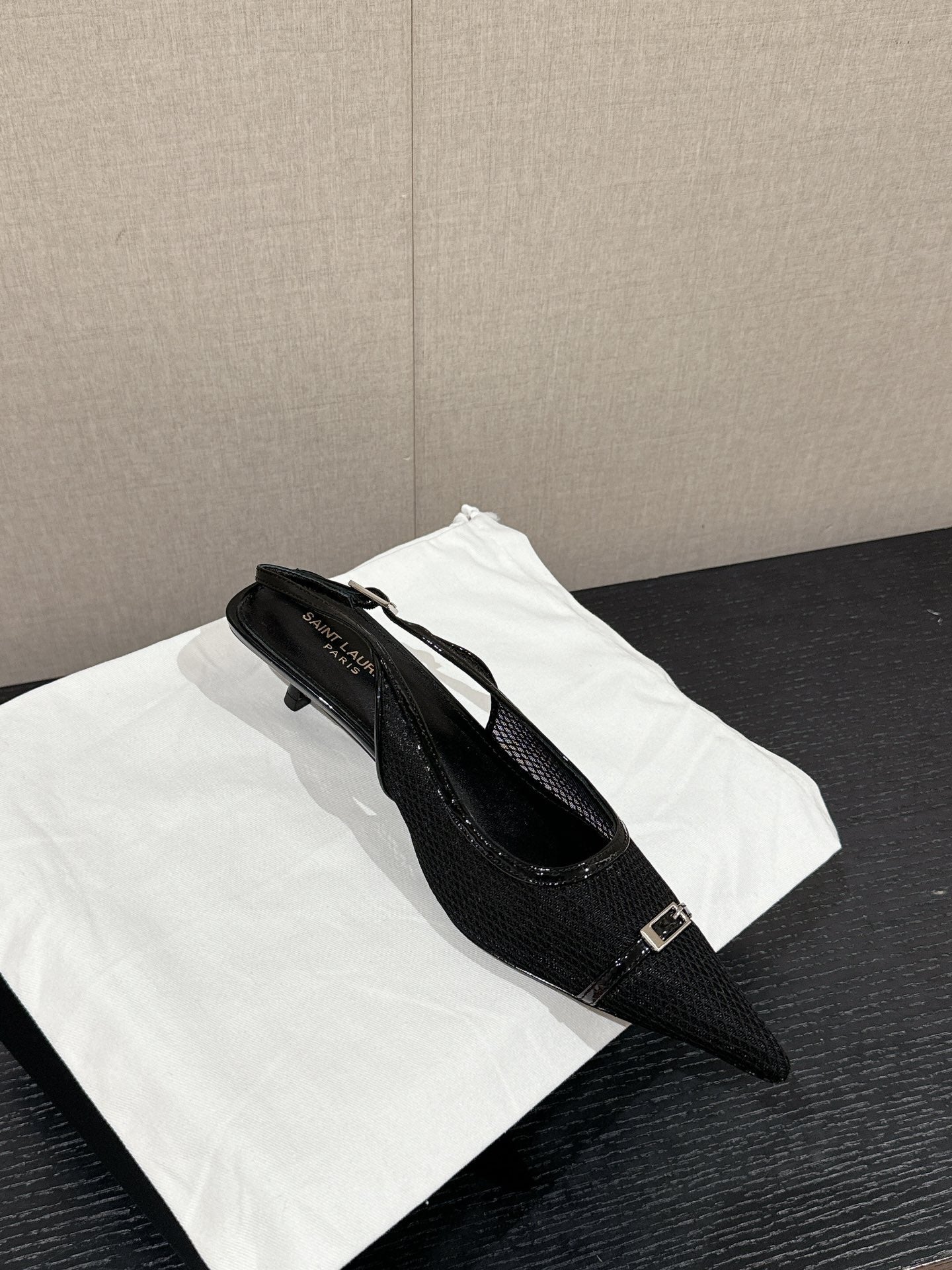 SL CHERISH BUCKLE SLINGBACK 45 BLACK MESH - 35