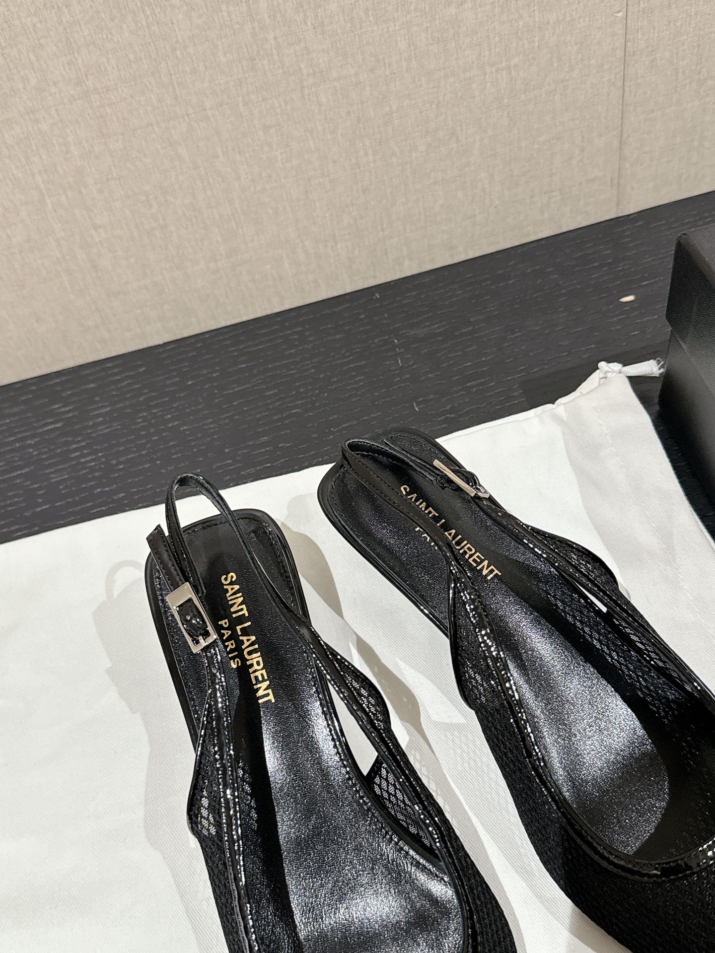 SL CHERISH BUCKLE SLINGBACK 45 BLACK MESH - 35