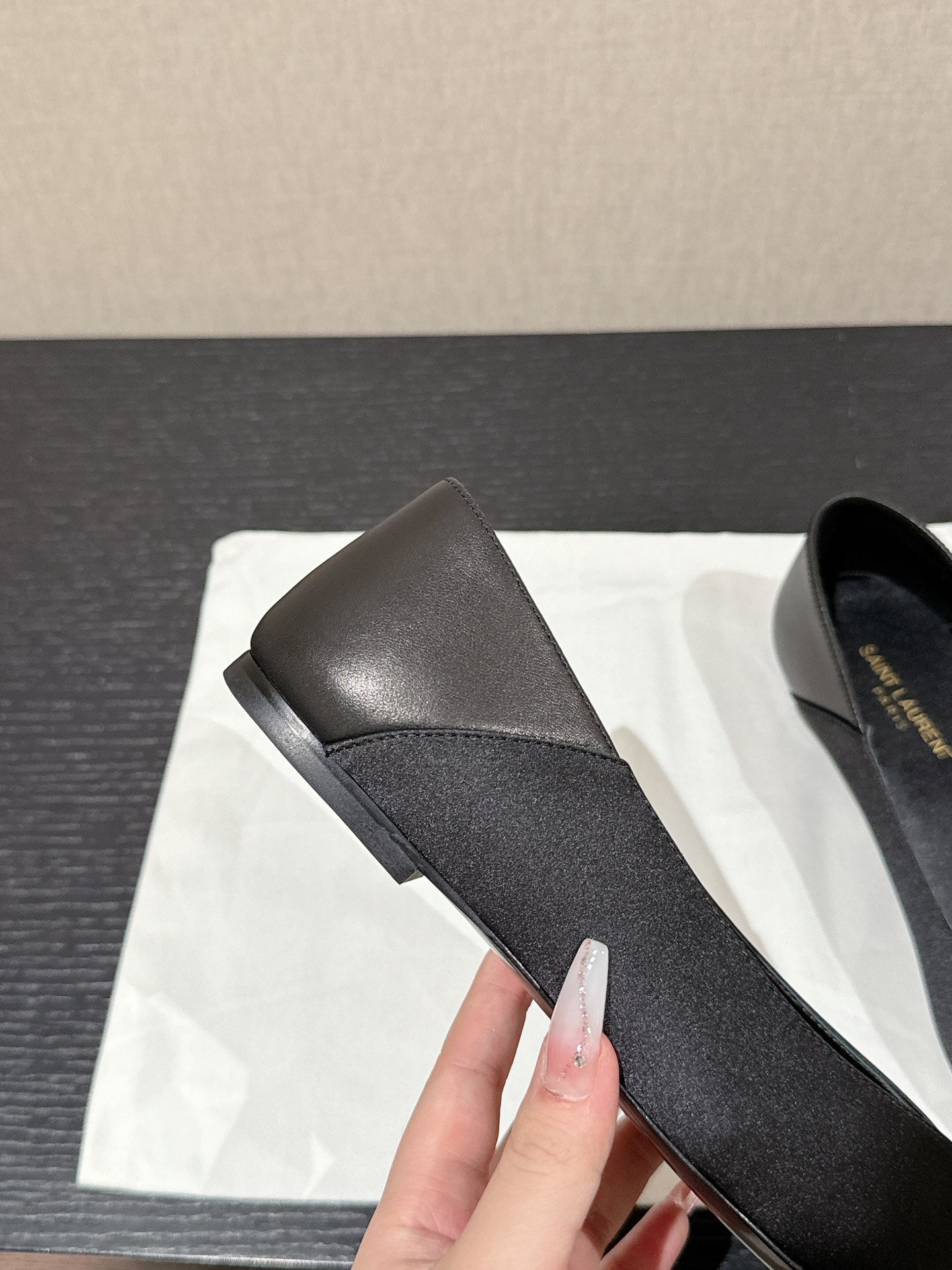 SL NOUR POINTED TOE BALLET BLACK SATIN - 35