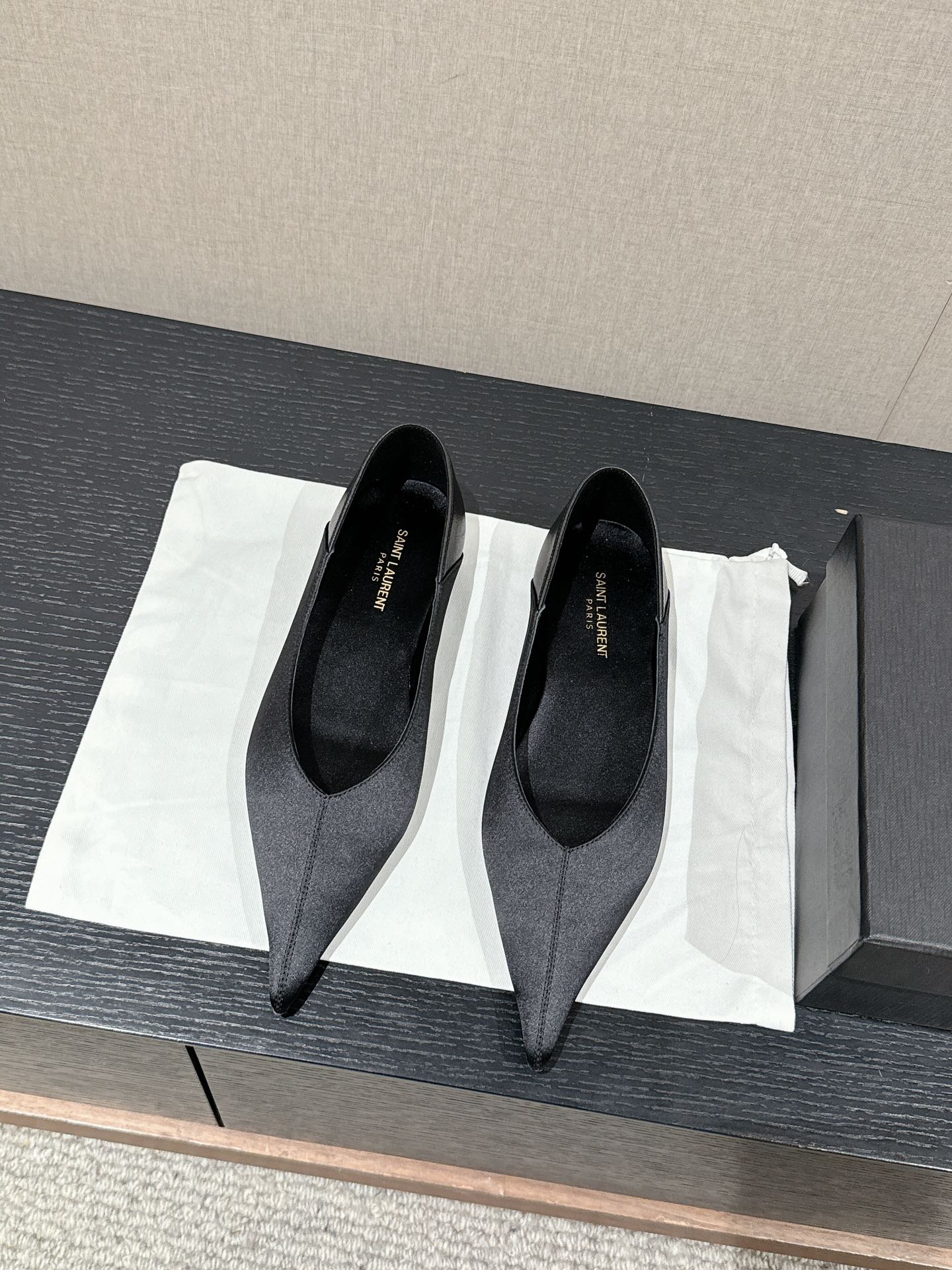 SL NOUR POINTED TOE BALLET BLACK SATIN - 35