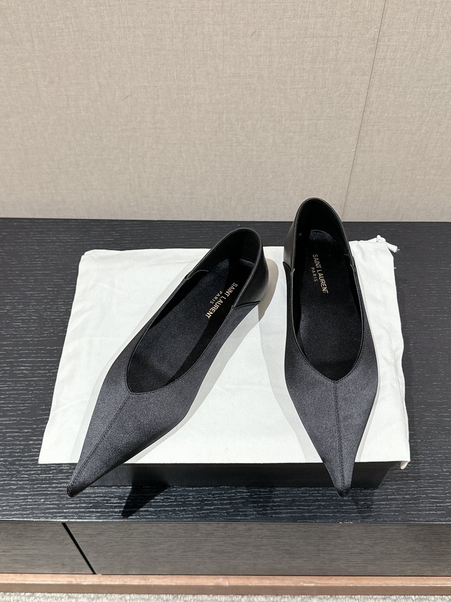 SL NOUR POINTED TOE BALLET BLACK SATIN - 35