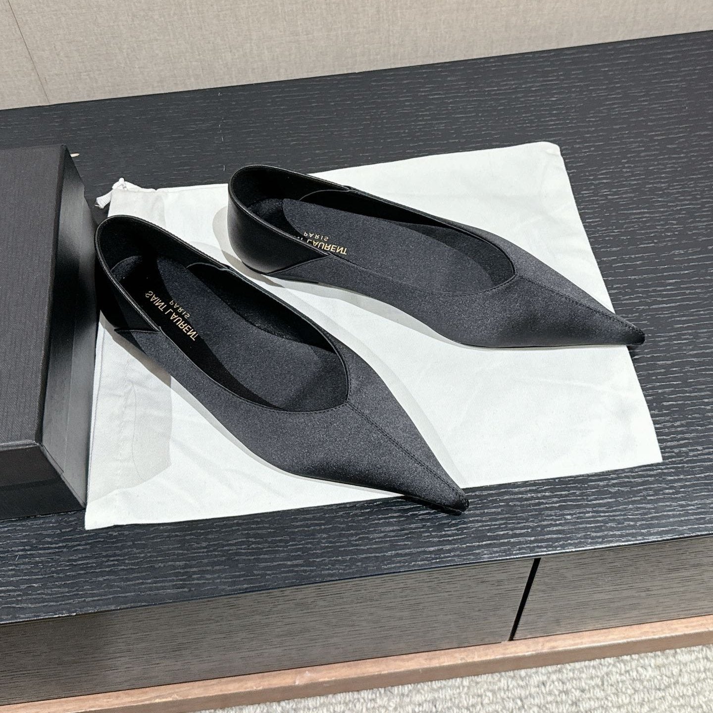 SL NOUR POINTED TOE BALLET BLACK SATIN - 35