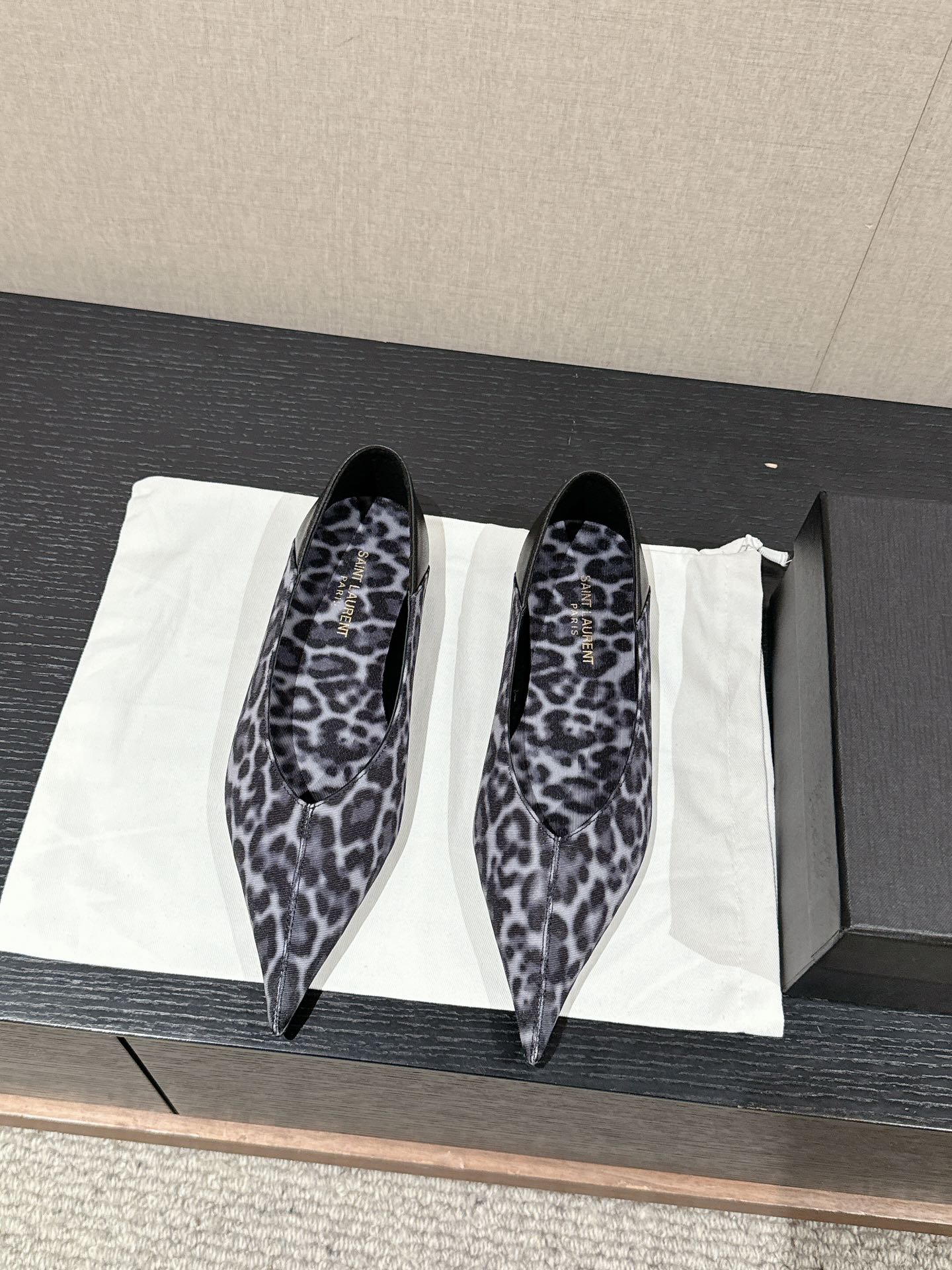 SL NOUR LEOPARD POINTED TOE BALLET BLACK CANVAS - 35