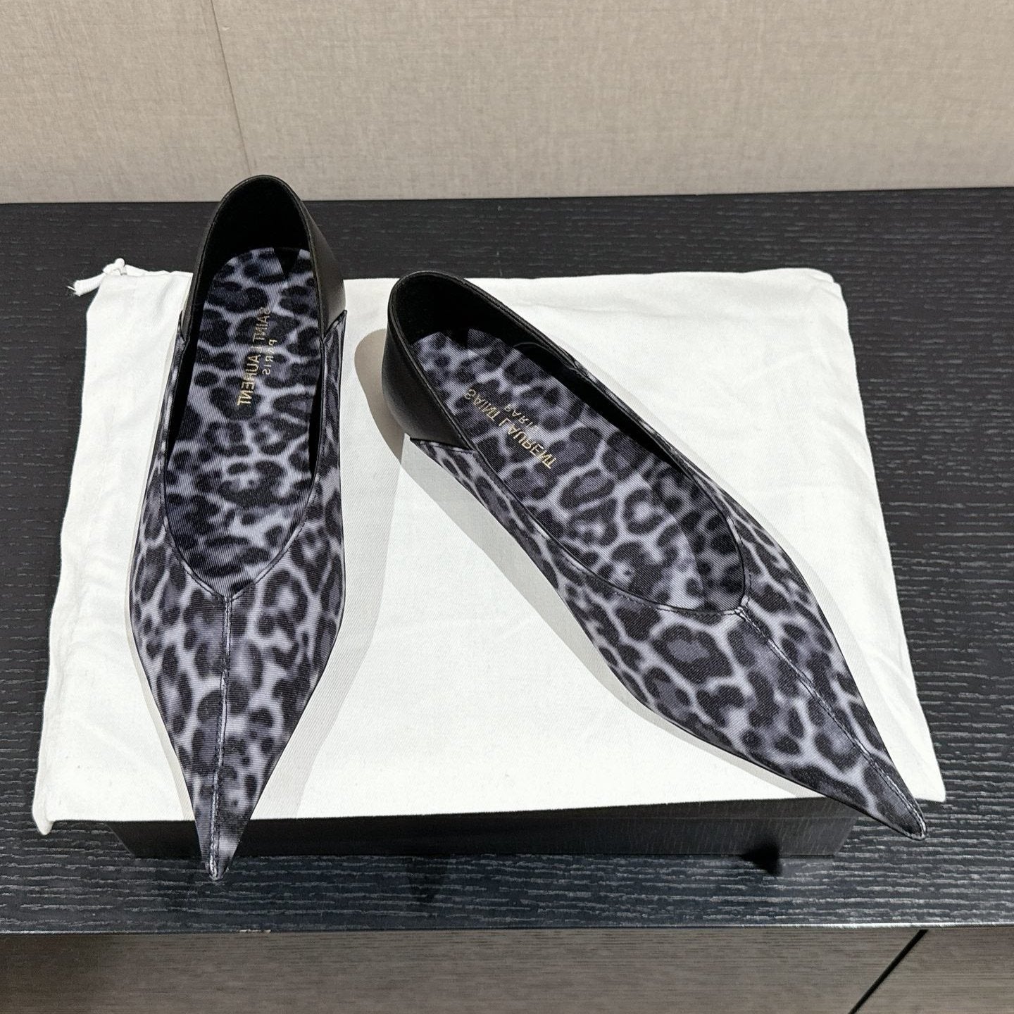 SL NOUR LEOPARD POINTED TOE BALLET BLACK CANVAS - 35