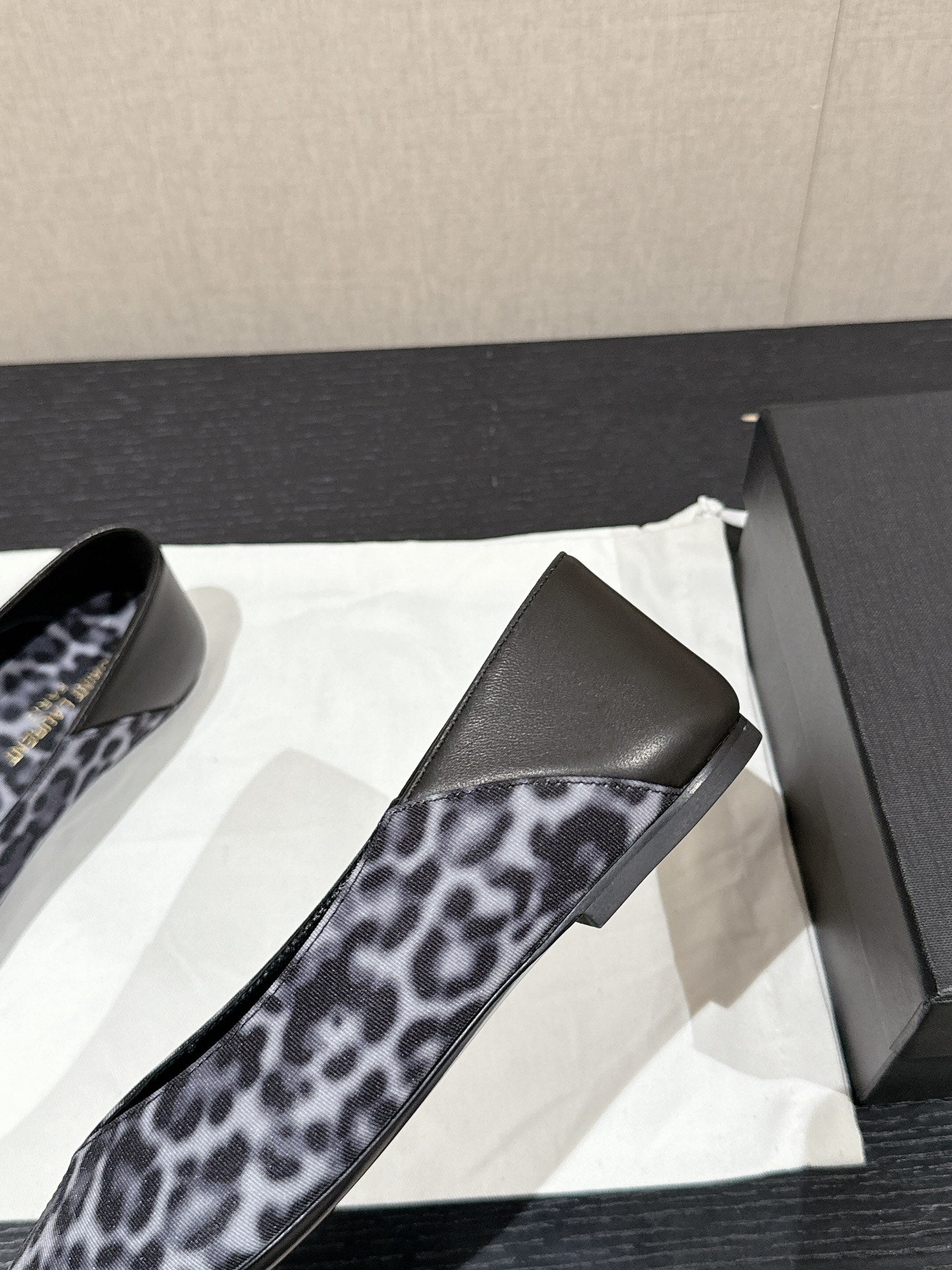 SL NOUR LEOPARD POINTED TOE BALLET BLACK CANVAS - 35