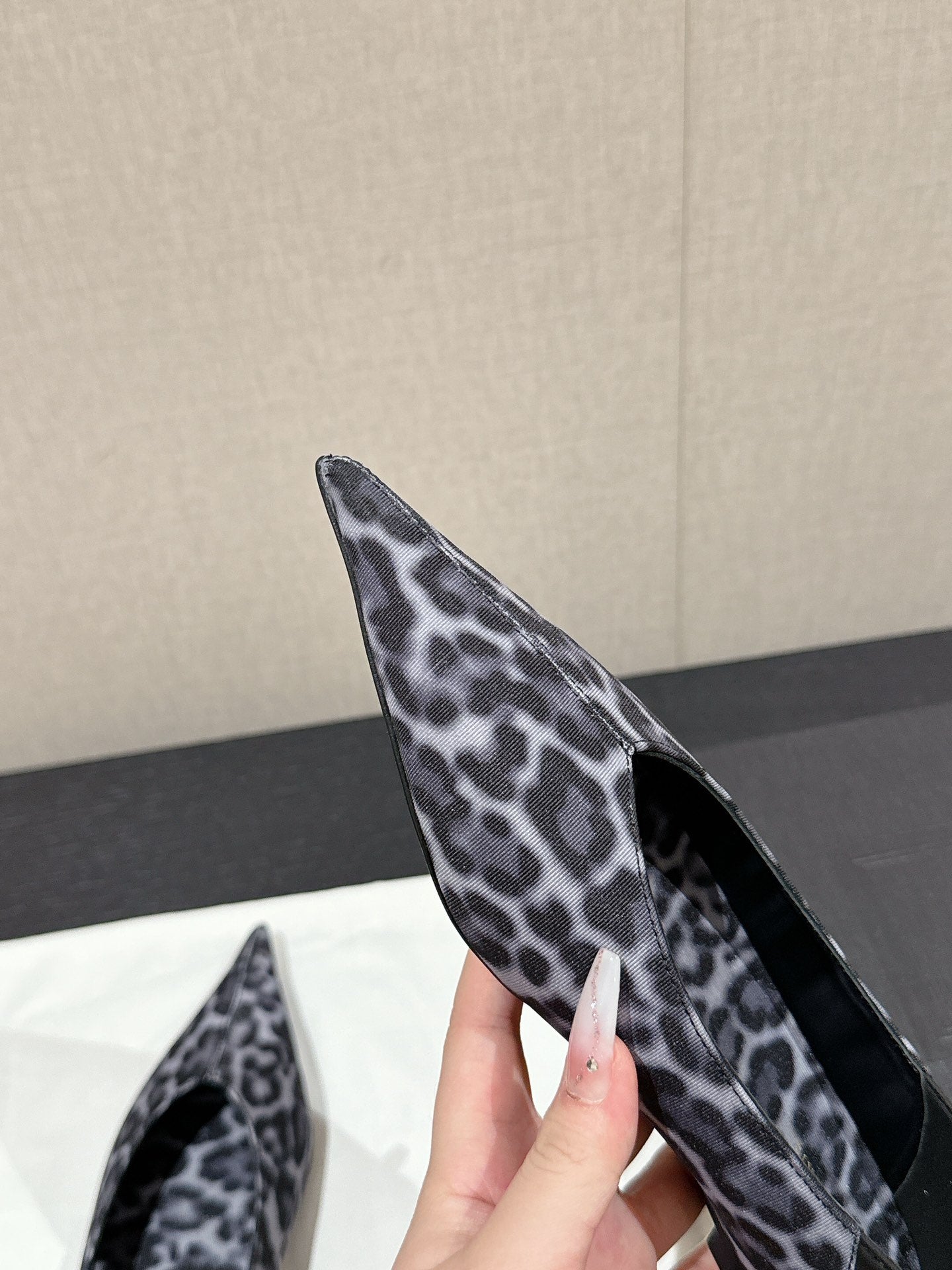 SL NOUR LEOPARD POINTED TOE BALLET BLACK CANVAS - 35