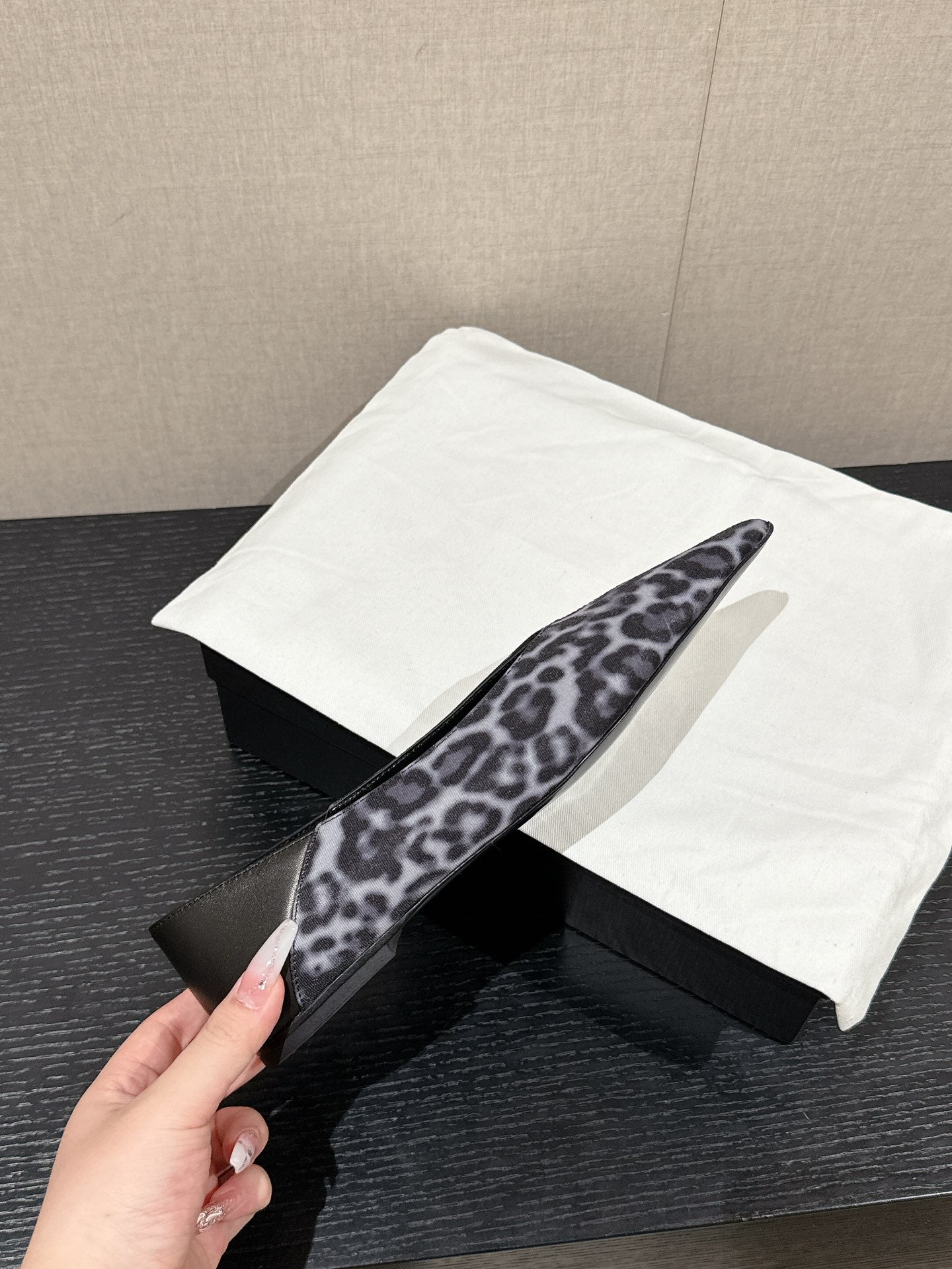 SL NOUR LEOPARD POINTED TOE BALLET BLACK CANVAS - 35