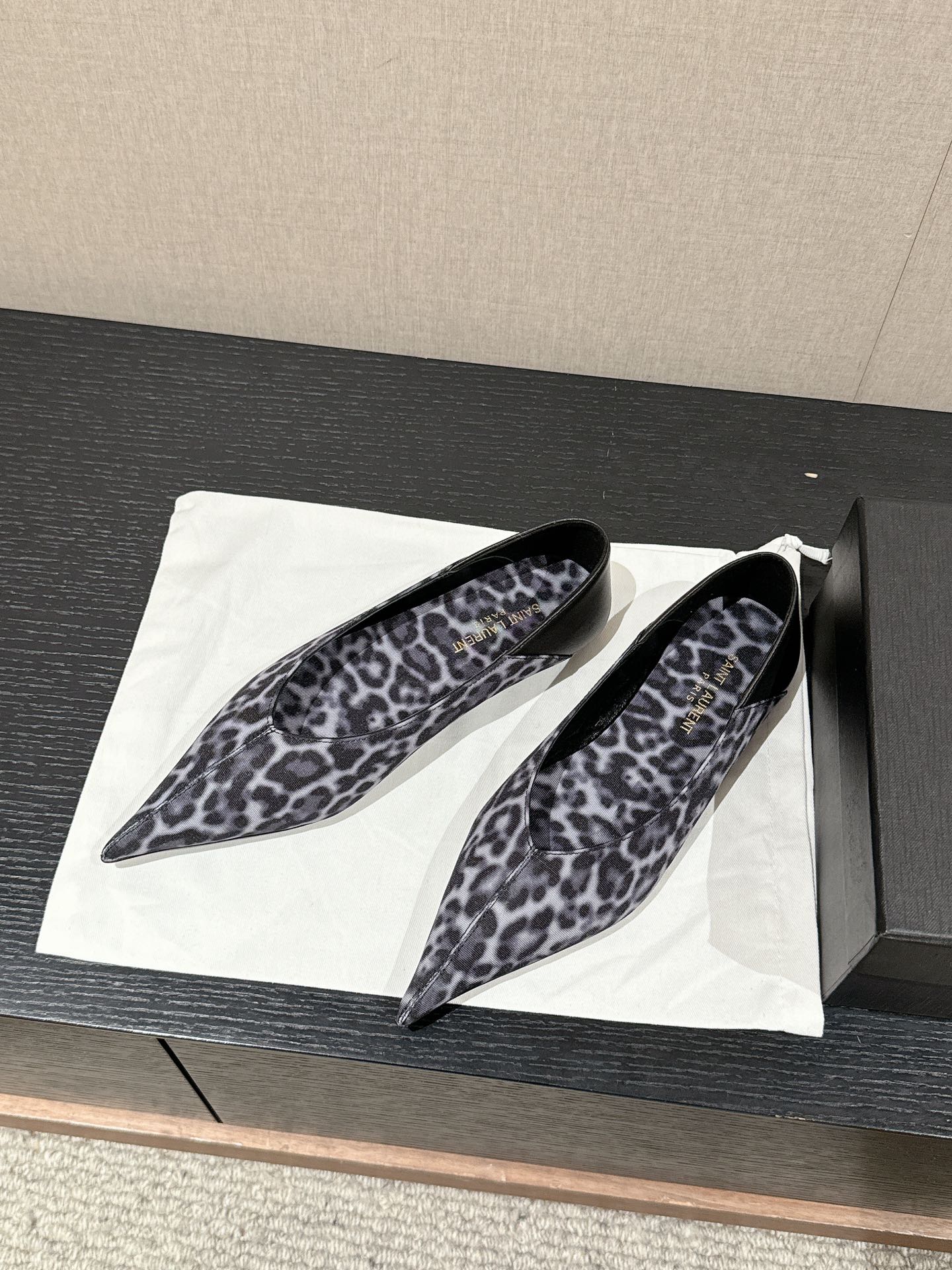 SL NOUR LEOPARD POINTED TOE BALLET BLACK CANVAS - 35