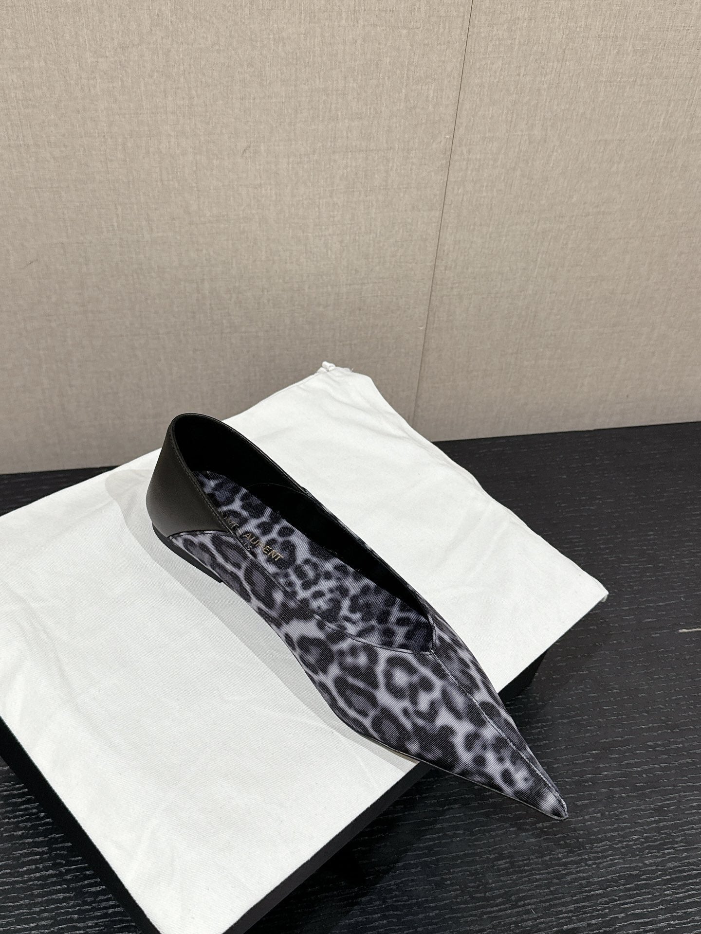 SL NOUR LEOPARD POINTED TOE BALLET BLACK CANVAS - 35