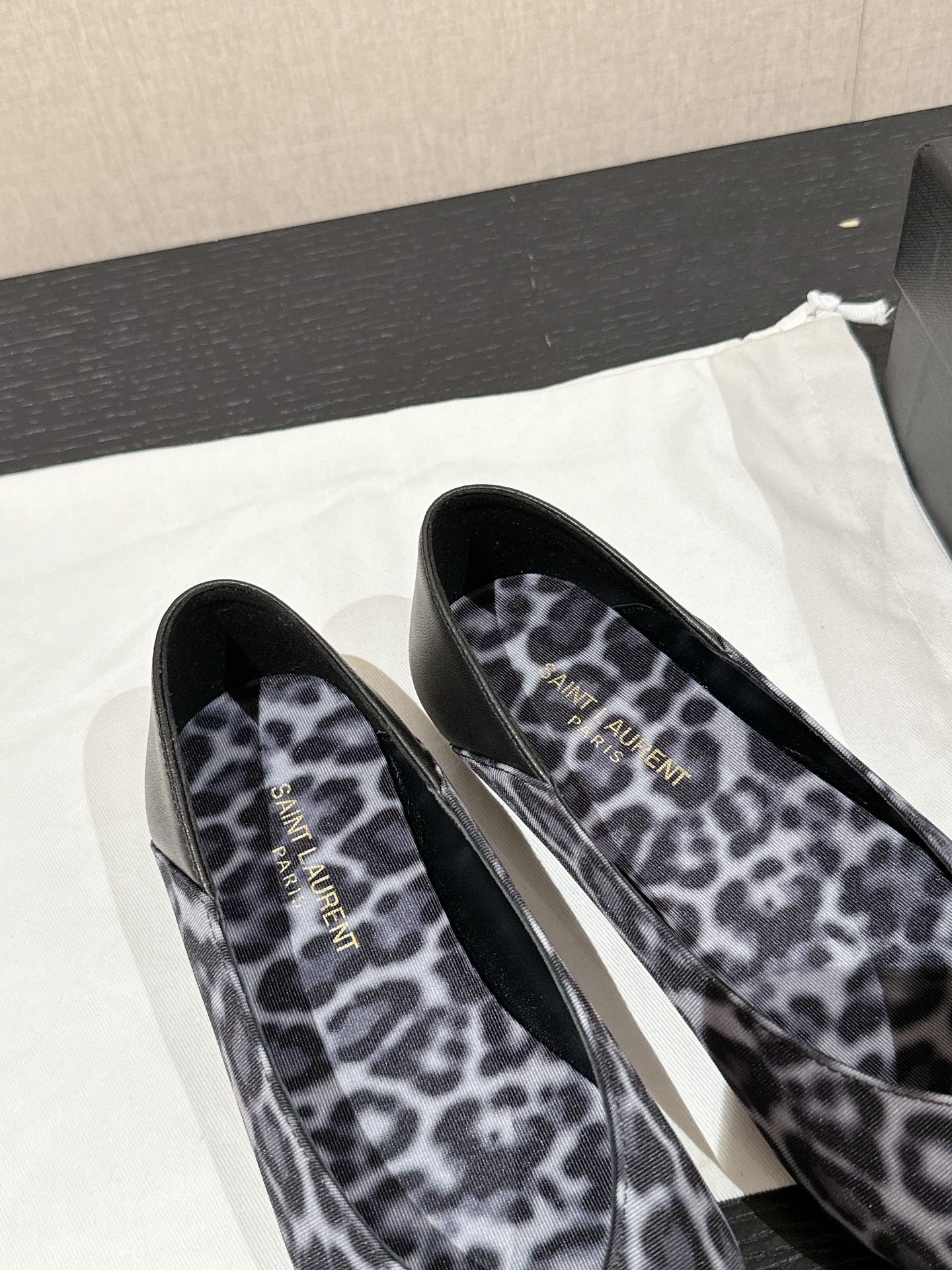 SL NOUR LEOPARD POINTED TOE BALLET BLACK CANVAS - 35