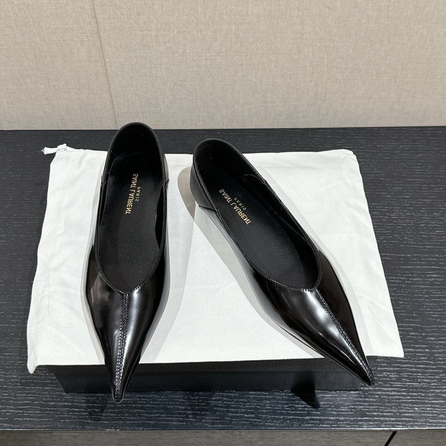 SL NOUR POINTED TOE BALLET BLACK CALFSKIN - 35
