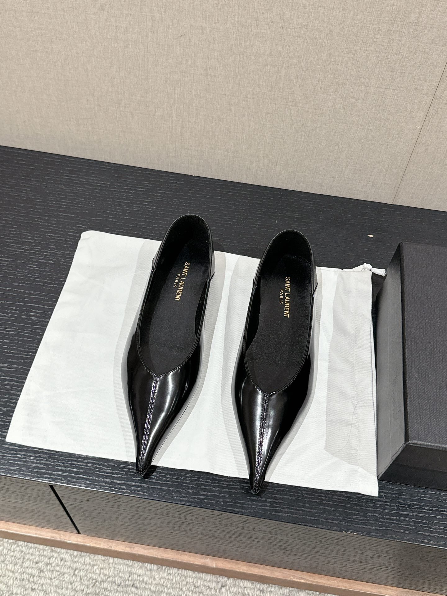 SL NOUR POINTED TOE BALLET BLACK CALFSKIN - 35