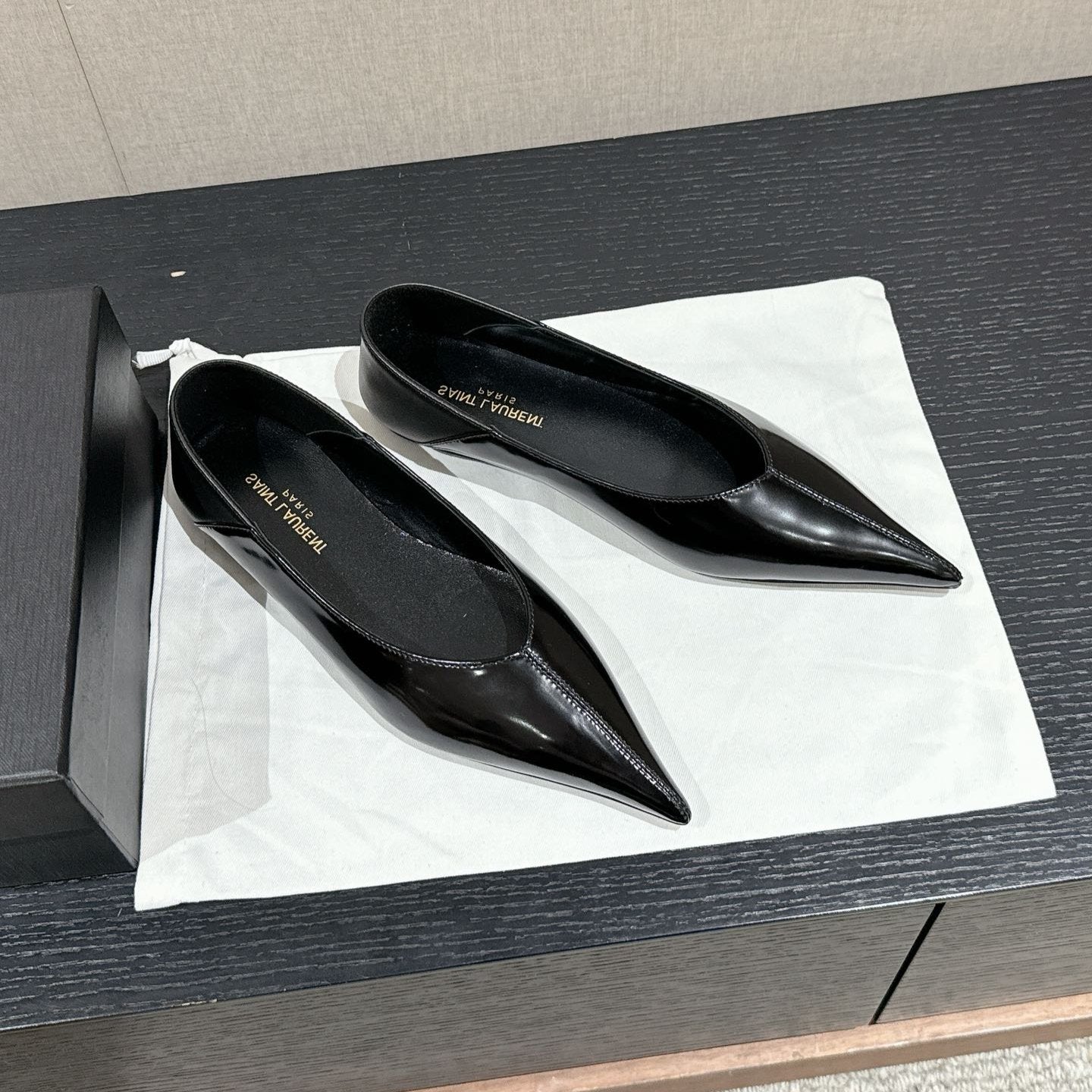 SL NOUR POINTED TOE BALLET BLACK CALFSKIN - 35