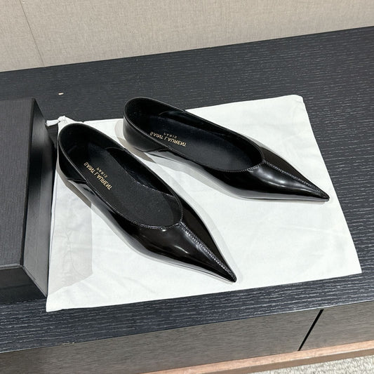 SL NOUR POINTED TOE BALLET BLACK CALFSKIN - 35
