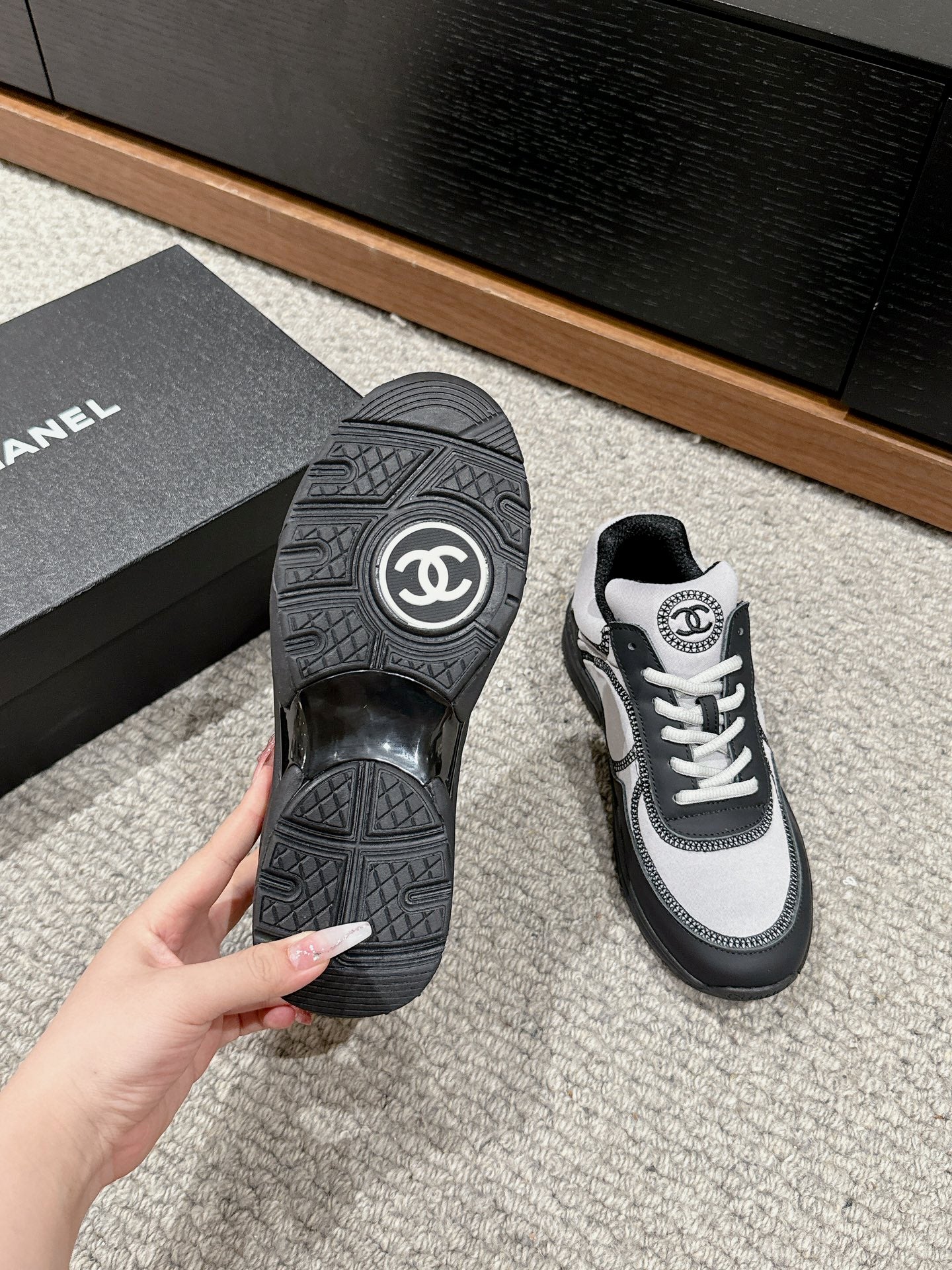 CLASSIC TRAINER IN GREY MIX BLACK FABRIC - 35