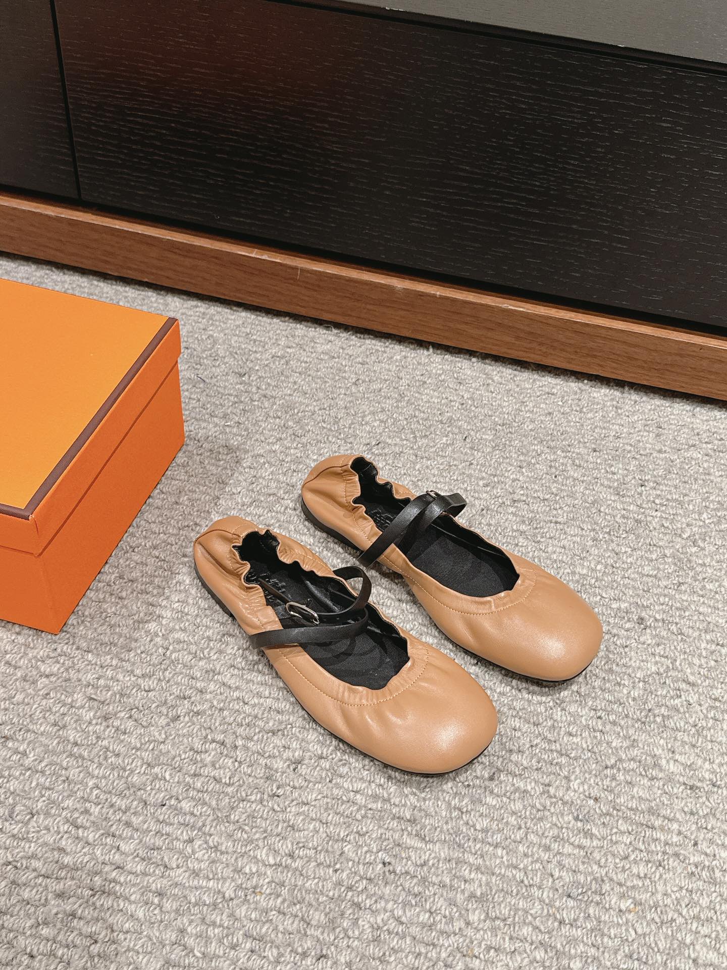 BALLERINA BALLET FLAT BRIGHT BROWN LAMBSKIN - 35
