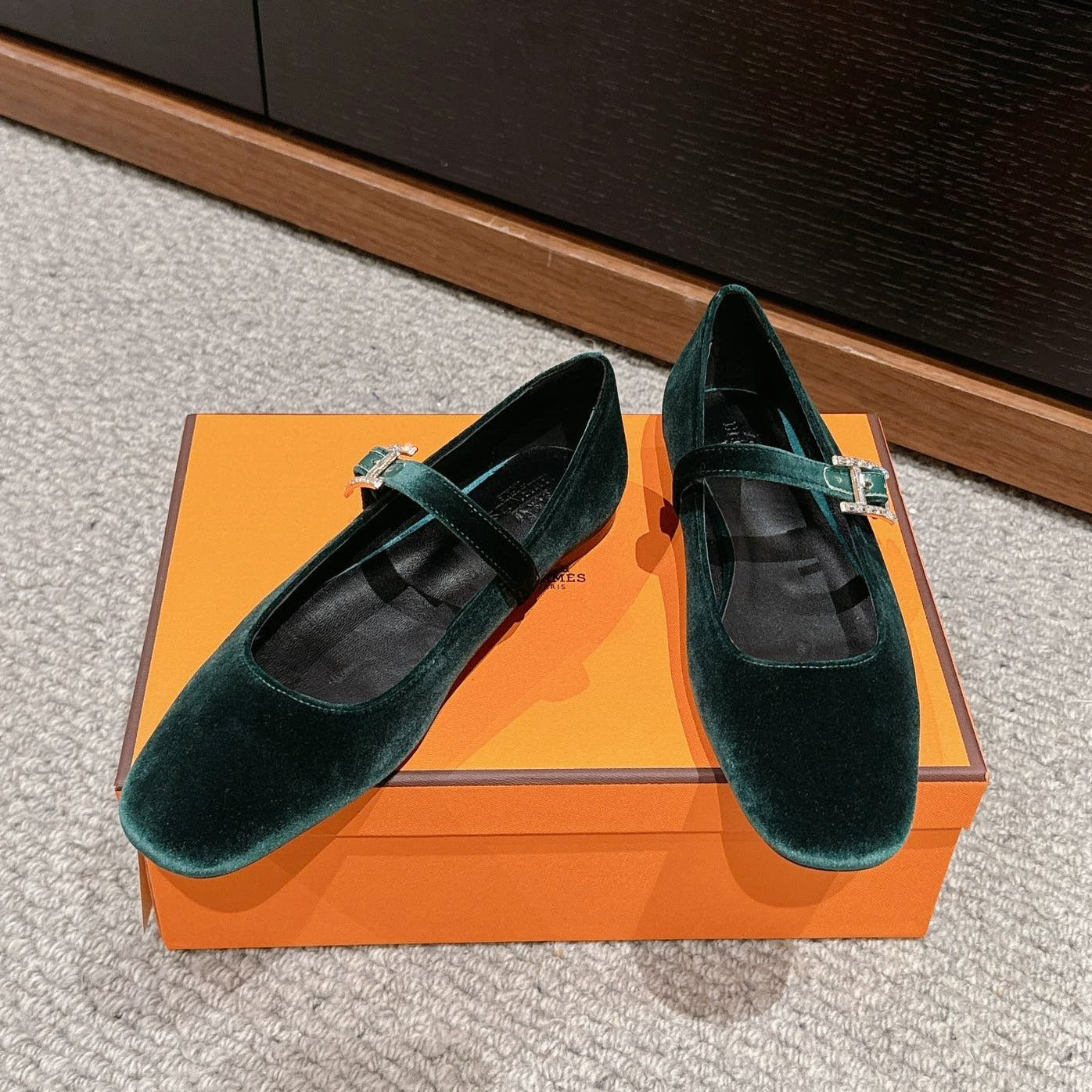 JANE BALLET FLAT CASTLETON GREEN VELVET - 35