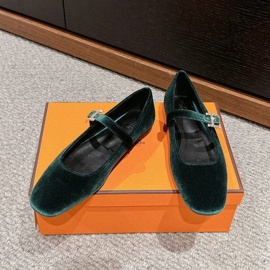 JANE BALLET FLAT CASTLETON GREEN VELVET - 35