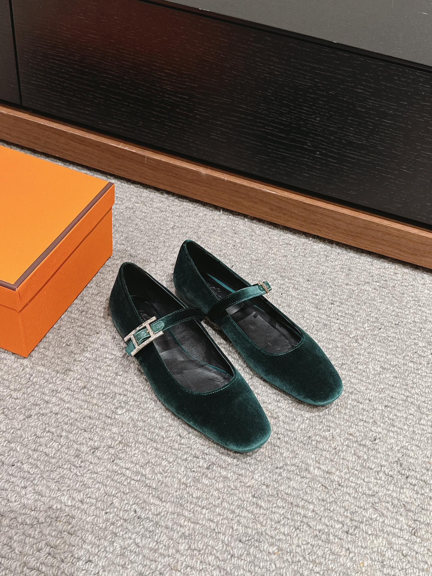 JANE BALLET FLAT CASTLETON GREEN VELVET - 35