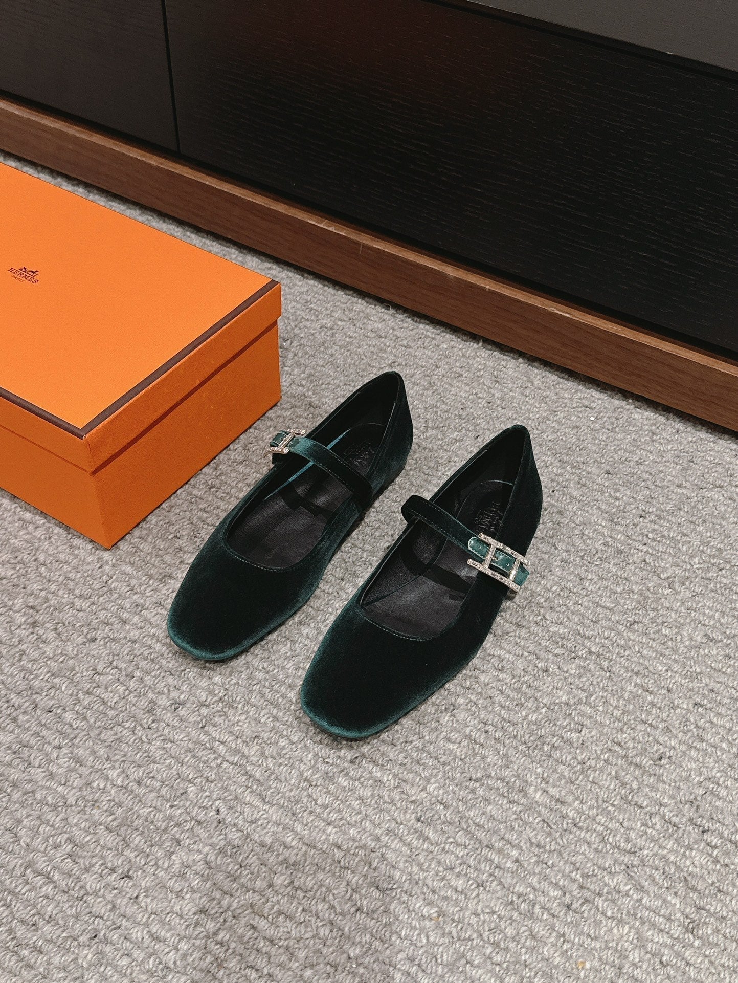JANE BALLET FLAT CASTLETON GREEN VELVET - 35