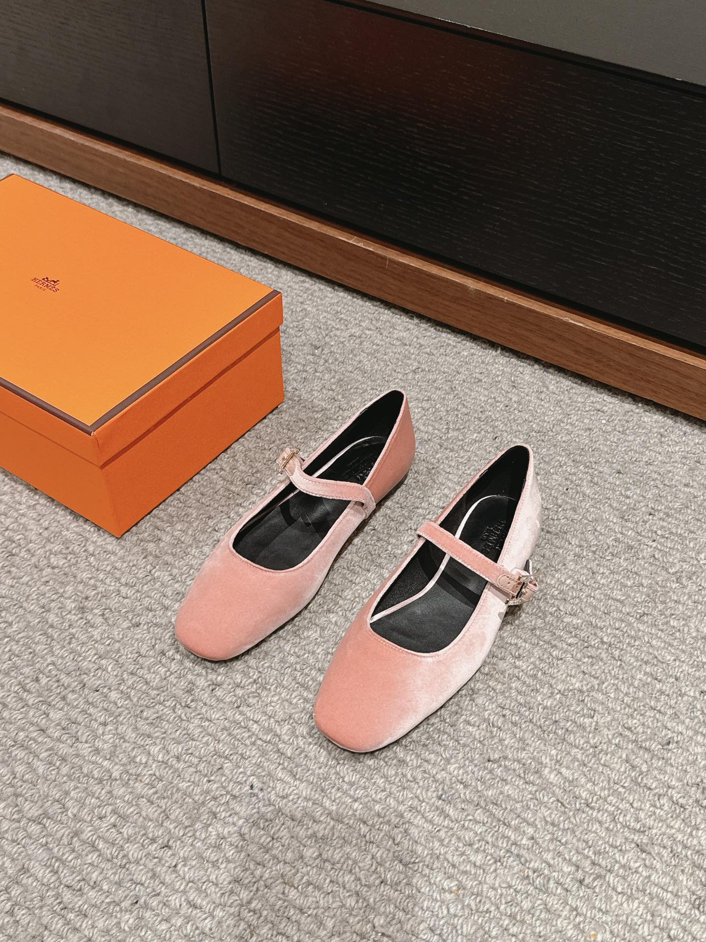 JANE BALLET FLAT PEACHY PINK VELVET - 35