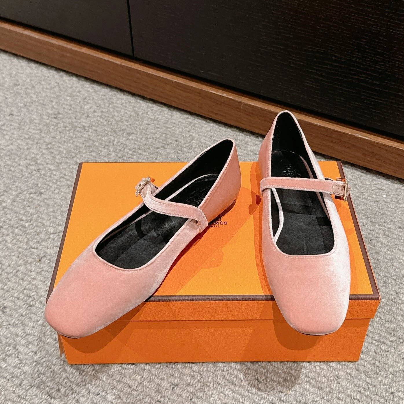 JANE BALLET FLAT PEACHY PINK VELVET - 35