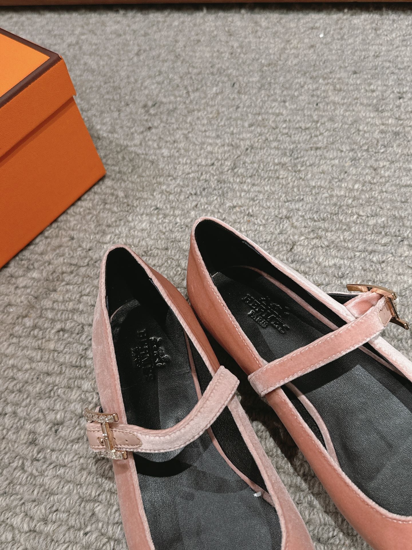 JANE BALLET FLAT PEACHY PINK VELVET - 35