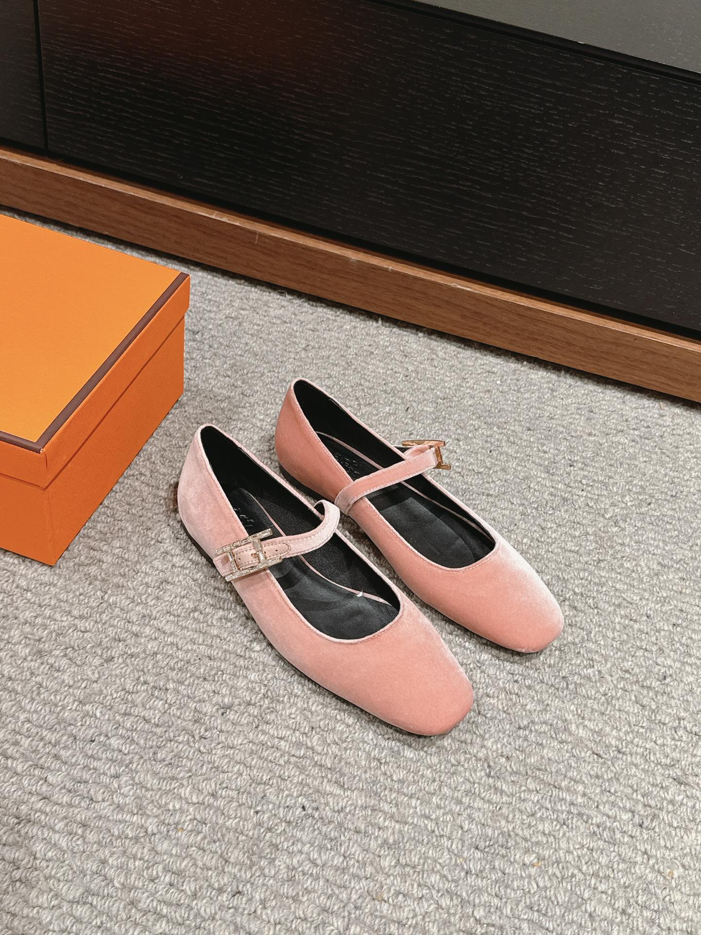 JANE BALLET FLAT PEACHY PINK VELVET - 35