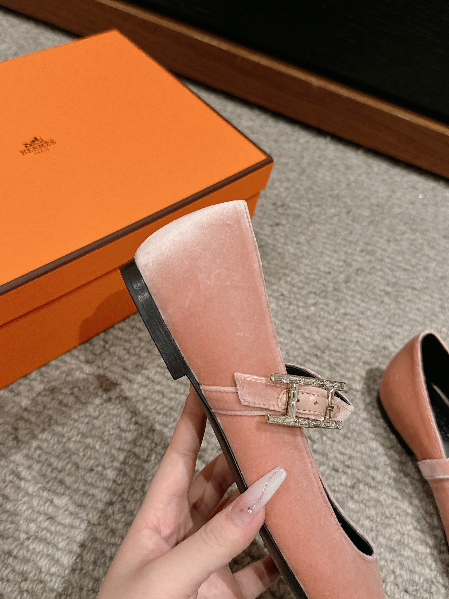 JANE BALLET FLAT PEACHY PINK VELVET - 35