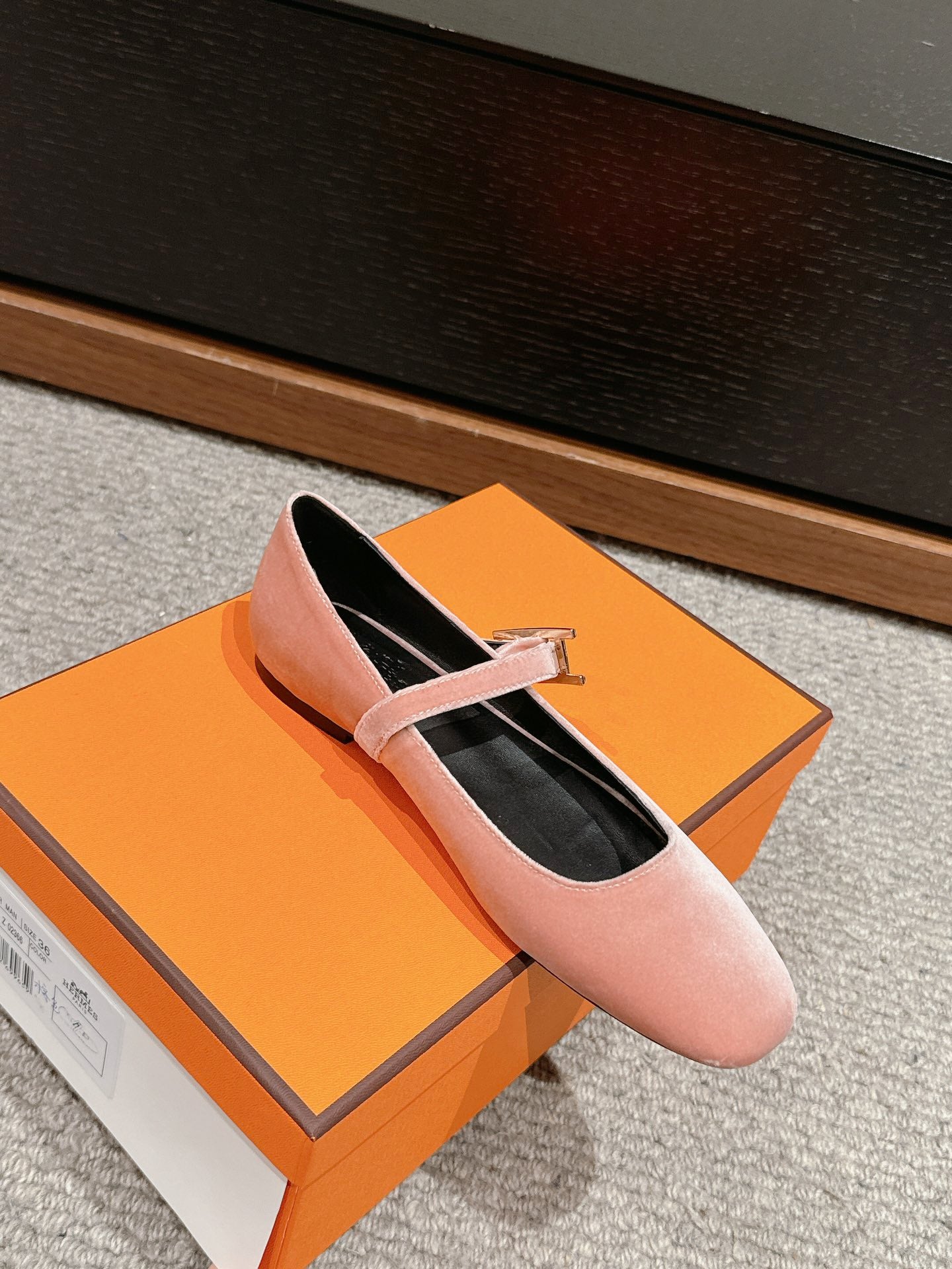 JANE BALLET FLAT PEACHY PINK VELVET - 35