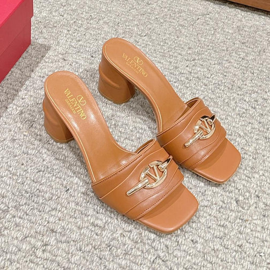 VLOGO SIGNATURE SLIDE SANDAL 60MM IN BRONZE BROWN CALFSKIN - 35