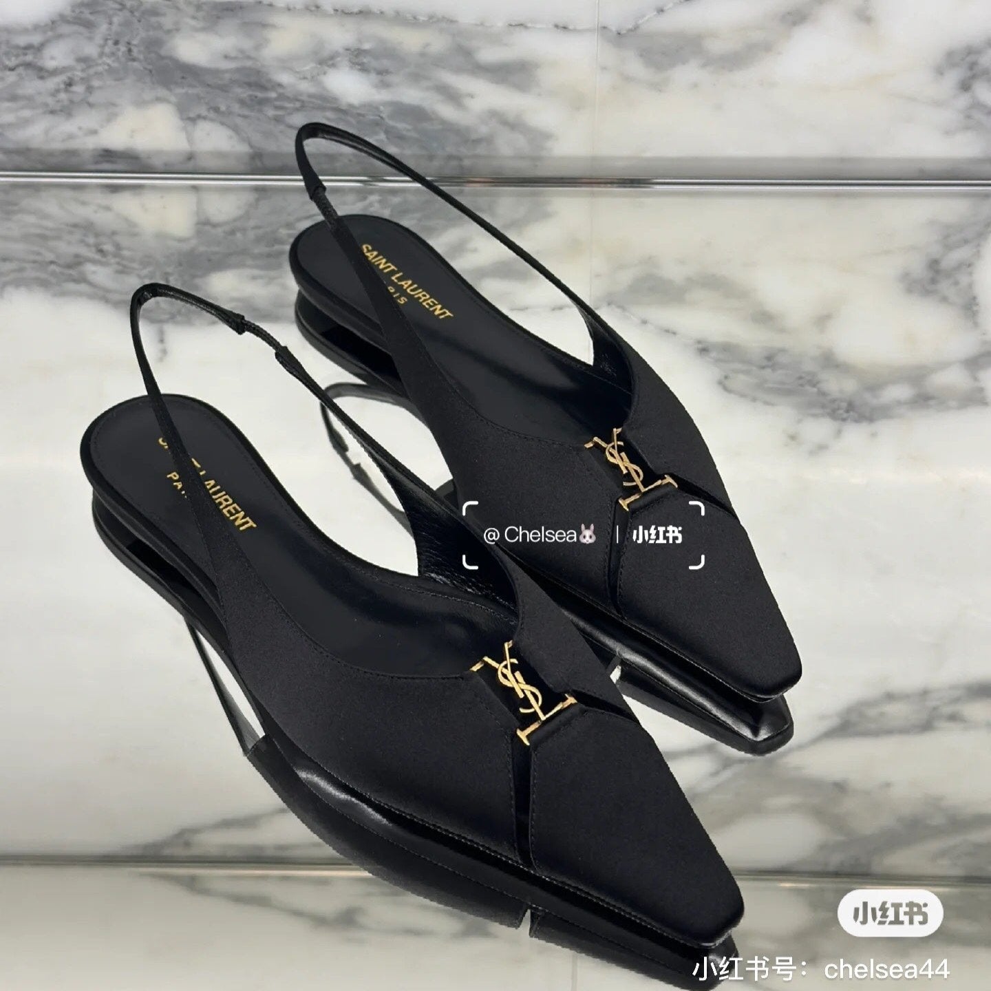 SL BABYLONE SLINGBACK FLAT BLACK SATIN CREPE - 35