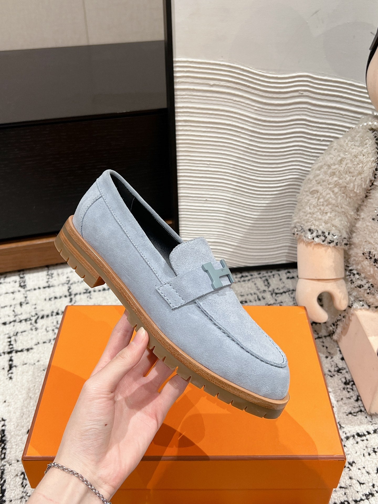 HM PARIS LOAFER IN BLUE SUEDE BLUE HARDWARE - 35