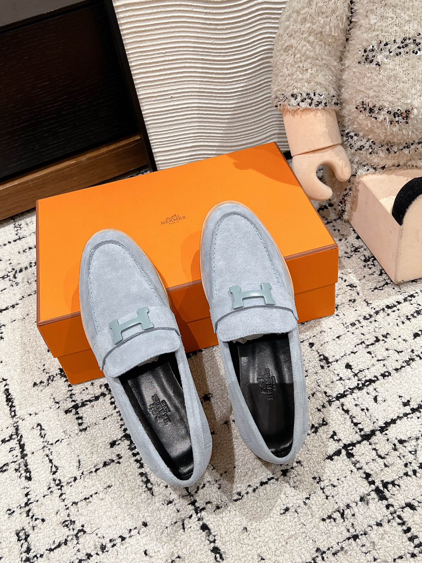 HM PARIS LOAFER IN BLUE SUEDE BLUE HARDWARE - 35