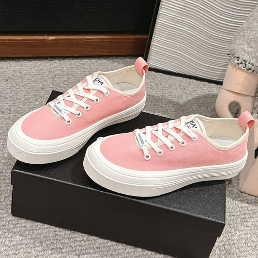 LACE-UP SNEAKERS IN PASTEL PINK CANVAS - 35